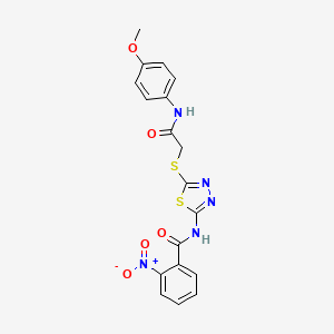 molecular formula C18H15N5O5S2 B2363315 N-(5-((2-((4-methoxyphenyl)amino)-2-oxoethyl)thio)-1,3,4-thiadiazol-2-yl)-2-nitrobenzamide CAS No. 392293-76-4