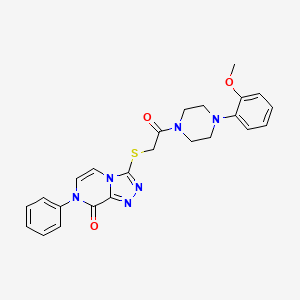 molecular formula C24H24N6O3S B2363316 3-((2-(4-(2-Methoxyphenyl)piperazin-1-yl)-2-oxoethyl)thio)-7-phenyl-[1,2,4]triazolo[4,3-a]pyrazin-8(7H)-on CAS No. 1223974-75-1