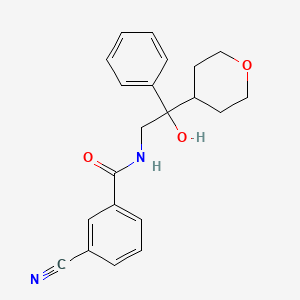 molecular formula C21H22N2O3 B2363325 3-cyano-N-(2-hydroxy-2-phenyl-2-(tetrahydro-2H-pyran-4-yl)ethyl)benzamide CAS No. 2034258-09-6