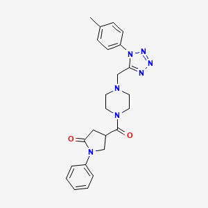 molecular formula C24H27N7O2 B2363326 1-苯基-4-(4-((1-(对甲苯基)-1H-四唑-5-基)甲基)哌嗪-1-羰基)吡咯烷-2-酮 CAS No. 1049450-11-4