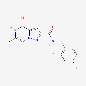 molecular formula C15H12ClFN4O2 B2363338 N-(2-chloro-4-fluorobenzyl)-6-methyl-4-oxo-4,5-dihydropyrazolo[1,5-a]pyrazine-2-carboxamide CAS No. 1795295-31-6