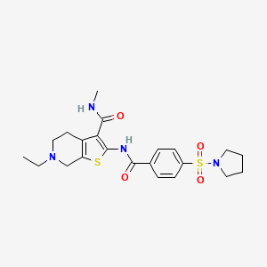 molecular formula C22H28N4O4S2 B2363340 6-ethyl-N-methyl-2-[(4-pyrrolidin-1-ylsulfonylbenzoyl)amino]-5,7-dihydro-4H-thieno[2,3-c]pyridine-3-carboxamide CAS No. 533895-89-5