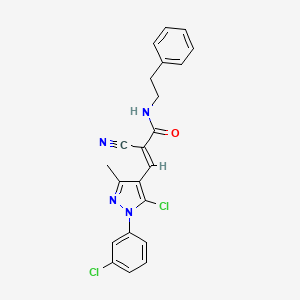 molecular formula C22H18Cl2N4O B2363341 (E)-3-[5-chloro-1-(3-chlorophenyl)-3-methylpyrazol-4-yl]-2-cyano-N-(2-phenylethyl)prop-2-enamide CAS No. 882228-77-5