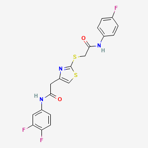 molecular formula C19H14F3N3O2S2 B2363347 N-(3,4-difluorophenyl)-2-(2-((2-((4-fluorophenyl)amino)-2-oxoethyl)thio)thiazol-4-yl)acetamide CAS No. 941874-37-9