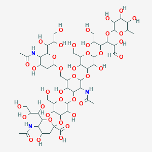 5-Acetamido-2-[2-[5-acetamido-2-[[5-acetamido-4-hydroxy-6-(1,2,3-trihydroxypropyl)oxan-2-yl]oxymethyl]-6-[3,5-dihydroxy-2-(hydroxymethyl)-6-[1,2,5-trihydroxy-6-oxo-4-(3,4,5-trihydroxy-6-methyloxan-2-yl)oxyhexan-3-yl]oxyoxan-4-yl]oxy-3-hydroxyoxan-4-yl]oxy-3,5-dihydroxy-6-(hydroxymethyl)oxan-4-yl]oxy-4-hydroxy-6-(1,2,3-trihydroxypropyl)oxane-2-carboxylic acid