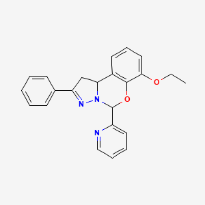 molecular formula C23H21N3O2 B2363359 7-ethoxy-2-phenyl-5-(pyridin-2-yl)-5,10b-dihydro-1H-benzo[e]pyrazolo[1,5-c][1,3]oxazine CAS No. 899746-36-2