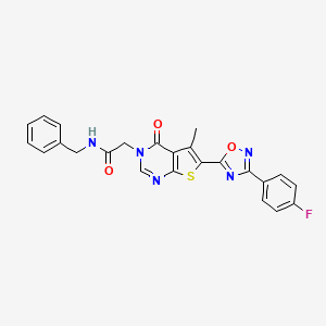 molecular formula C24H18FN5O3S B2363363 N-benzyl-2-(6-(3-(4-fluorophenyl)-1,2,4-oxadiazol-5-yl)-5-methyl-4-oxothieno[2,3-d]pyrimidin-3(4H)-yl)acetamide CAS No. 1242871-99-3