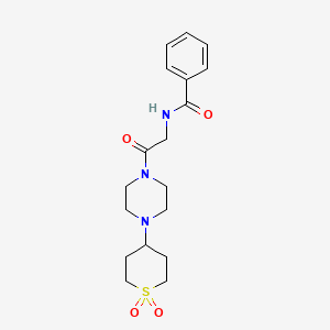 molecular formula C18H25N3O4S B2363365 N-(2-(4-(1,1-dioxidotetrahydro-2H-thiopyran-4-yl)piperazin-1-yl)-2-oxoethyl)benzamide CAS No. 2034459-07-7