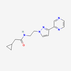 molecular formula C14H17N5O B2363390 2-cyclopropyl-N-(2-(3-(pyrazin-2-yl)-1H-pyrazol-1-yl)ethyl)acetamide CAS No. 2034605-69-9