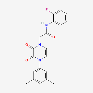 molecular formula C20H18FN3O3 B2363397 2-(4-(3,5-dimethylphenyl)-2,3-dioxo-3,4-dihydropyrazin-1(2H)-yl)-N-(2-fluorophenyl)acetamide CAS No. 891866-84-5