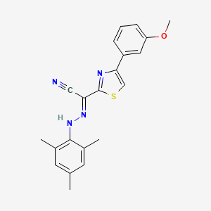 molecular formula C21H20N4OS B2363418 (2E)-4-(3-methoxyphenyl)-N-(2,4,6-trimethylanilino)-1,3-thiazole-2-carboximidoyl cyanide CAS No. 477288-10-1
