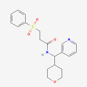 molecular formula C20H24N2O4S B2363431 3-(phenylsulfonyl)-N-(pyridin-3-yl(tetrahydro-2H-pyran-4-yl)methyl)propanamide CAS No. 2034592-13-5