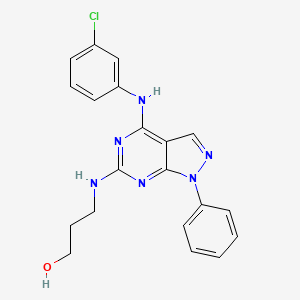 molecular formula C20H19ClN6O B2363444 3-({4-[(3-chlorophenyl)amino]-1-phenyl-1H-pyrazolo[3,4-d]pyrimidin-6-yl}amino)propan-1-ol CAS No. 955339-05-6