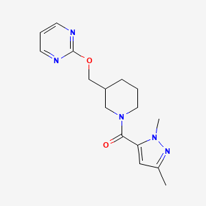 molecular formula C16H21N5O2 B2363449 (2,5-Dimethylpyrazol-3-yl)-[3-(pyrimidin-2-yloxymethyl)piperidin-1-yl]methanone CAS No. 2380059-83-4