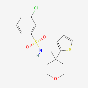 3-chloro-N-((4-(thiophen-2-yl)tetrahydro-2H-pyran-4-yl)methyl)benzenesulfonamide