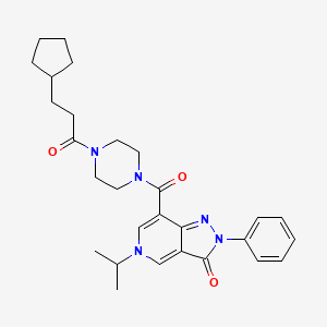 molecular formula C28H35N5O3 B2363462 7-(4-(3-cyclopentylpropanoyl)piperazine-1-carbonyl)-5-isopropyl-2-phenyl-2H-pyrazolo[4,3-c]pyridin-3(5H)-one CAS No. 1040647-37-7