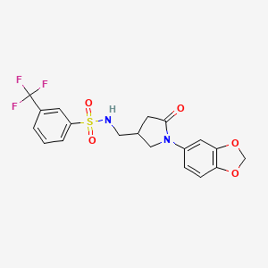 molecular formula C19H17F3N2O5S B2363463 N-((1-(苯并[d][1,3]二氧杂环-5-基)-5-氧代吡咯烷-3-基)甲基)-3-(三氟甲基)苯磺酰胺 CAS No. 955234-92-1