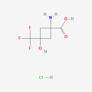 molecular formula C6H9ClF3NO3 B2363466 cis-1-Amino-3-hydroxy-3-(trifluoromethyl)cyclobutane-1-carboxylic acid hydrochloride CAS No. 2418672-66-7