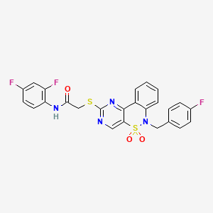 molecular formula C25H17F3N4O3S2 B2363491 N-(2,4-difluorophenyl)-2-((6-(4-fluorobenzyl)-5,5-dioxido-6H-benzo[c]pyrimido[4,5-e][1,2]thiazin-2-yl)thio)acetamide CAS No. 895098-11-0