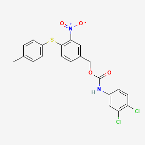 molecular formula C21H16Cl2N2O4S B2363493 4-[(4-methylphenyl)sulfanyl]-3-nitrobenzyl N-(3,4-dichlorophenyl)carbamate CAS No. 320424-10-0