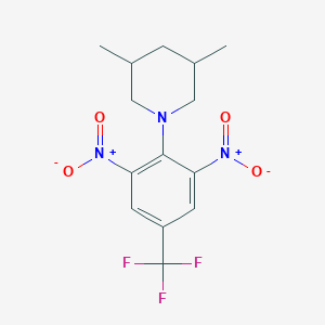 molecular formula C14H16F3N3O4 B2363536 1-(2,6-Dinitro-4-(trifluoromethyl)phenyl)-3,5-dimethylpiperidine CAS No. 394230-44-5