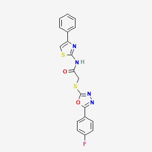 molecular formula C19H13FN4O2S2 B2363549 2-((5-(4-fluorophenyl)-1,3,4-oxadiazol-2-yl)thio)-N-(4-phenylthiazol-2-yl)acetamide CAS No. 850937-01-8