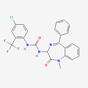 molecular formula C24H18ClF3N4O2 B2363573 3-[4-chloro-2-(trifluoromethyl)phenyl]-1-(1-methyl-2-oxo-5-phenyl-2,3-dihydro-1H-1,4-benzodiazepin-3-yl)urea CAS No. 1796882-68-2