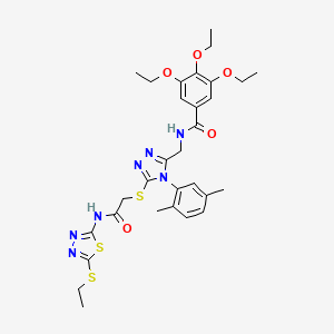 molecular formula C30H37N7O5S3 B2363574 N-((4-(2,5-二甲苯基)-5-((2-((5-(乙硫)-1,3,4-噻二唑-2-基)氨基)-2-氧代乙基)硫)-4H-1,2,4-三唑-3-基)甲基)-3,4,5-三乙氧基苯甲酰胺 CAS No. 394242-27-4