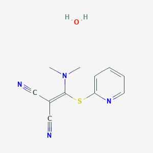 molecular formula C11H12N4OS B2363575 2-[(Dimethylamino)(pyridin-2-ylsulfanyl)methylidene]propanedinitrile hydrate CAS No. 1029989-20-5