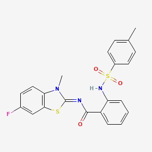 molecular formula C22H18FN3O3S2 B2363579 N-(6-fluoro-3-methyl-1,3-benzothiazol-2-ylidene)-2-[(4-methylphenyl)sulfonylamino]benzamide CAS No. 398999-85-4