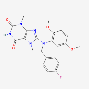 molecular formula C22H18FN5O4 B2363593 8-(2,5-dimethoxyphenyl)-7-(4-fluorophenyl)-1-methyl-1H-imidazo[2,1-f]purine-2,4(3H,8H)-dione CAS No. 923505-07-1