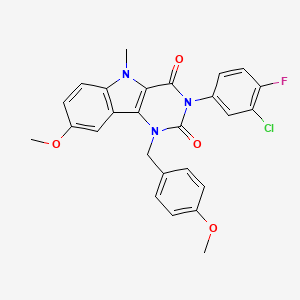 molecular formula C26H21ClFN3O4 B2363645 3-(3-chloro-4-fluorophenyl)-8-methoxy-1-(4-methoxybenzyl)-5-methyl-1H-pyrimido[5,4-b]indole-2,4(3H,5H)-dione CAS No. 893302-21-1