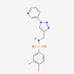 molecular formula C15H14FN5O2S B2363653 4-氟-3-甲基-N-((1-(吡啶-3-基)-1H-1,2,3-三唑-4-基)甲基)苯磺酰胺 CAS No. 2034612-56-9