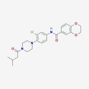 molecular formula C24H28ClN3O4 B236366 N-{3-chloro-4-[4-(3-methylbutanoyl)-1-piperazinyl]phenyl}-2,3-dihydro-1,4-benzodioxine-6-carboxamide 