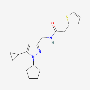 B2363669 N-((1-cyclopentyl-5-cyclopropyl-1H-pyrazol-3-yl)methyl)-2-(thiophen-2-yl)acetamide CAS No. 1448079-01-3