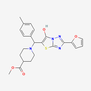 molecular formula C23H24N4O4S B2363672 1-((2-(呋喃-2-基)-6-羟基噻唑并[3,2-b][1,2,4]三唑-5-基)(对甲苯基)甲基)哌啶-4-羧酸甲酯 CAS No. 896293-36-0