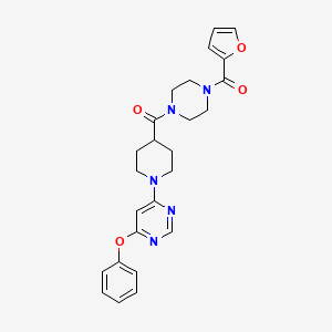 molecular formula C25H27N5O4 B2363673 4-{4-[4-(呋喃-2-甲酰基)哌嗪-1-羰基]哌啶-1-基}-6-苯氧基嘧啶 CAS No. 1115998-90-7