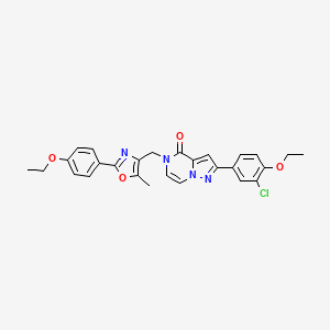 molecular formula C27H25ClN4O4 B2363674 2-(3-chloro-4-ethoxyphenyl)-5-((2-(4-ethoxyphenyl)-5-methyloxazol-4-yl)methyl)pyrazolo[1,5-a]pyrazin-4(5H)-one CAS No. 959493-12-0