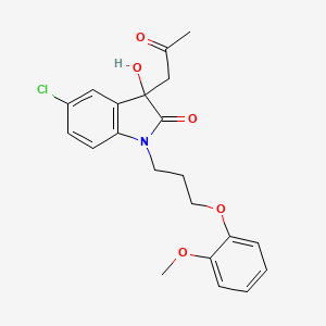 molecular formula C21H22ClNO5 B2363678 5-Chloro-3-hydroxy-1-(3-(2-methoxyphenoxy)propyl)-3-(2-oxopropyl)indolin-2-one CAS No. 881079-74-9