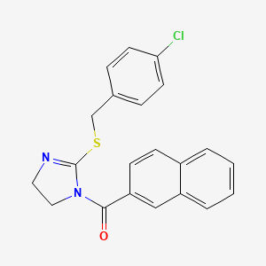 molecular formula C21H17ClN2OS B2363690 (2-((4-chlorobenzyl)thio)-4,5-dihydro-1H-imidazol-1-yl)(naphthalen-2-yl)methanone CAS No. 919706-54-0