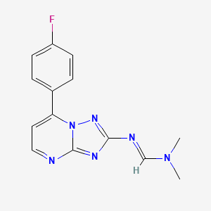 molecular formula C14H13FN6 B2363691 N'-[7-(4-フルオロフェニル)[1,2,4]トリアゾロ[1,5-a]ピリミジン-2-イル]-N,N-ジメチルイミノホルムアミド CAS No. 338953-48-3