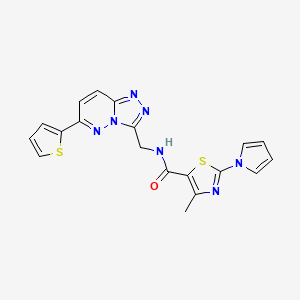 molecular formula C19H15N7OS2 B2363697 4-甲基-2-(1H-吡咯-1-基)-N-((6-(噻吩-2-基)-[1,2,4]三唑并[4,3-b]嘧啶-3-基)甲基)噻唑-5-甲酰胺 CAS No. 2034533-80-5