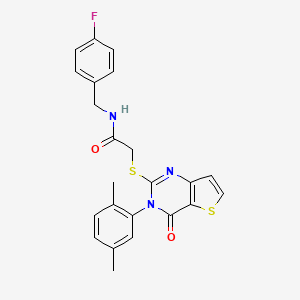 molecular formula C23H20FN3O2S2 B2363730 2-{[3-(2,5-dimethylphenyl)-4-oxo-3,4-dihydrothieno[3,2-d]pyrimidin-2-yl]sulfanyl}-N-(4-fluorobenzyl)acetamide CAS No. 1291859-55-6
