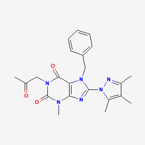 molecular formula C22H24N6O3 B2363790 3-Methyl-1-(2-oxopropyl)-7-benzyl-8-(3,4,5-trimethylpyrazolyl)-1,3,7-trihydrop urine-2,6-dione CAS No. 1014011-05-2