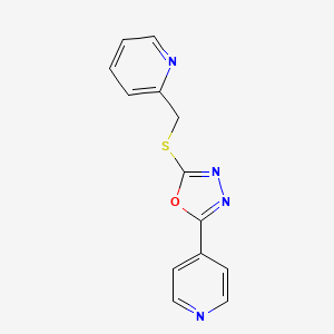 molecular formula C13H10N4OS B2363792 2-Pyridin-4-yl-5-(pyridin-2-ylmethylsulfanyl)-1,3,4-oxadiazole CAS No. 197371-72-5
