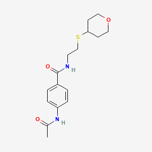 molecular formula C16H22N2O3S B2363828 4-acetamido-N-(2-((tetrahydro-2H-pyran-4-yl)thio)ethyl)benzamide CAS No. 1904329-80-1