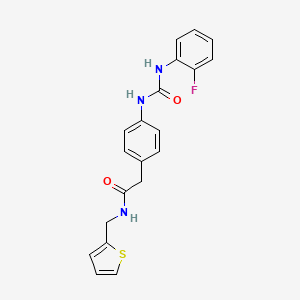 molecular formula C20H18FN3O2S B2363829 2-(4-(3-(2-fluorophenyl)ureido)phenyl)-N-(thiophen-2-ylmethyl)acetamide CAS No. 1211294-34-6
