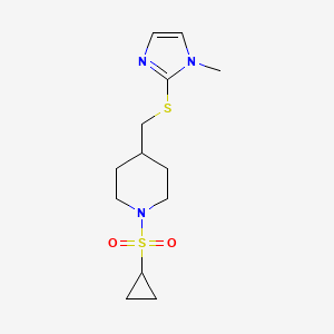 molecular formula C13H21N3O2S2 B2363830 1-(cyclopropylsulfonyl)-4-(((1-methyl-1H-imidazol-2-yl)thio)methyl)piperidine CAS No. 1428378-40-8