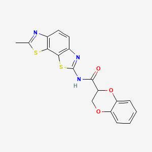molecular formula C18H13N3O3S2 B2363839 N-(7-甲基-[1,3]噻唑并[4,5-g][1,3]苯并噻唑-2-基)-2,3-二氢-1,4-苯并二噁英-3-甲酰胺 CAS No. 681167-36-2