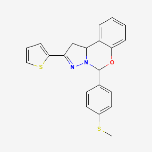 molecular formula C21H18N2OS2 B2363845 5-[4-(Methylsulfanyl)phenyl]-2-(thiophen-2-yl)-1,10b-dihydropyrazolo[1,5-c][1,3]benzoxazine CAS No. 379722-80-2